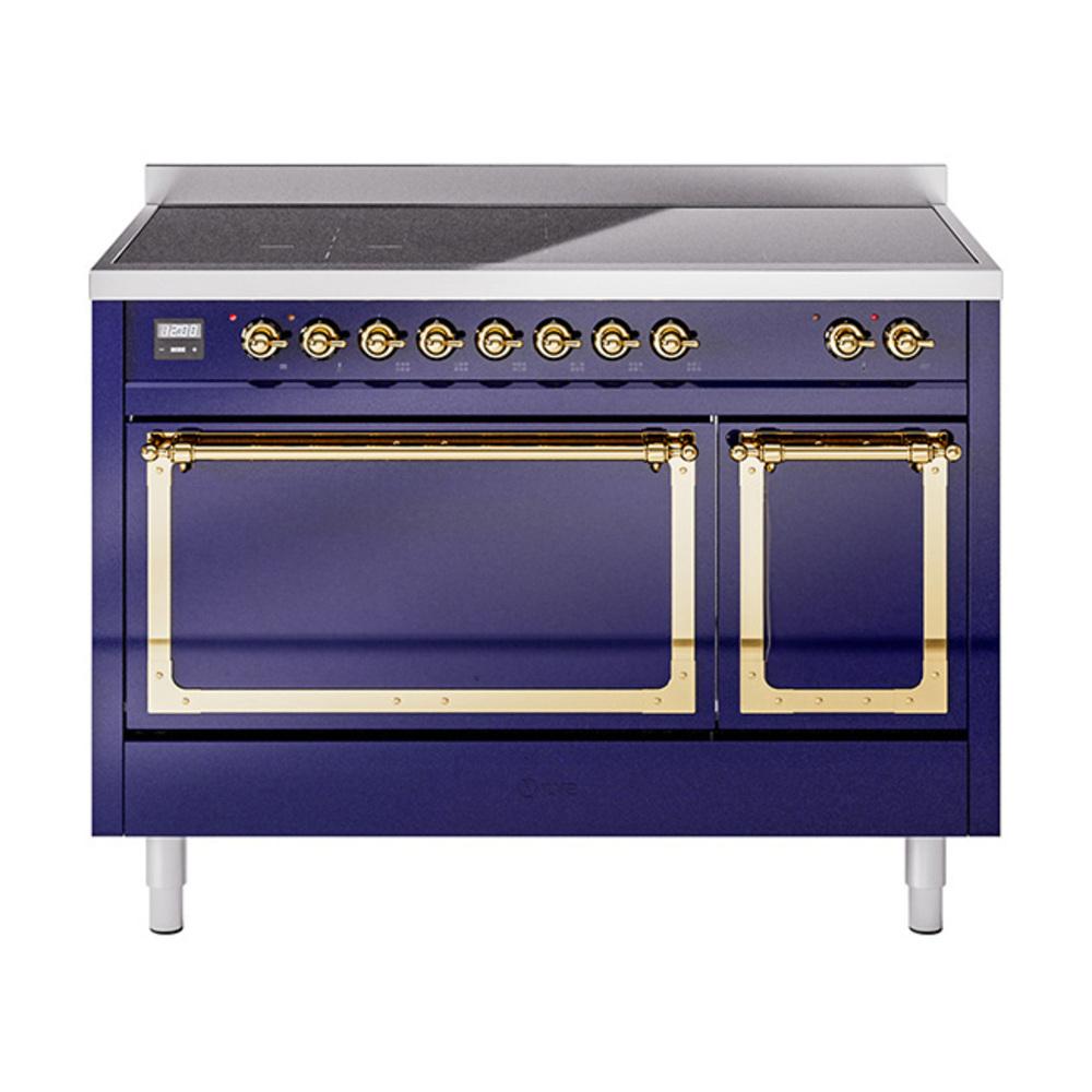 Ilve UNI486QNMPMBG Ilve Uni486Qnmpmbg Nostalgie Ii Noblesse 48" Induction Range (Solid Door, Midnight Blue, Brass)