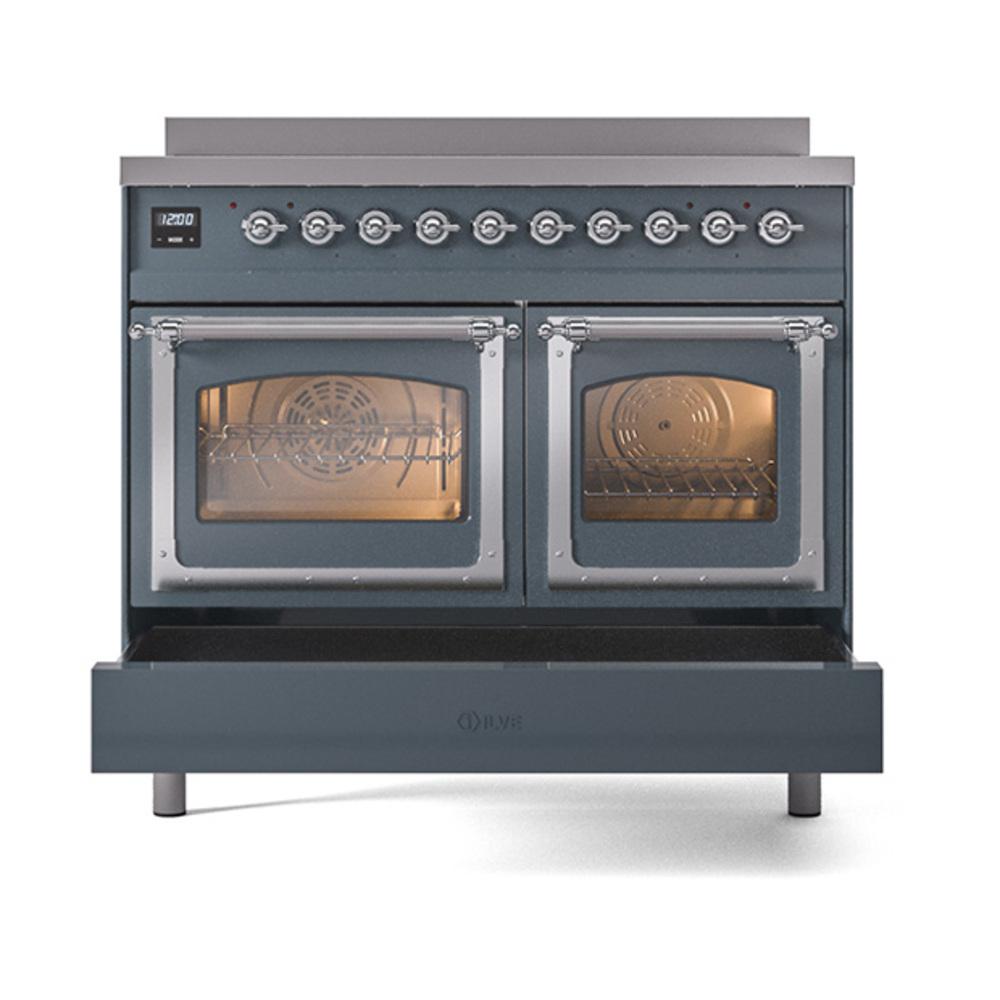 Ilve UNDI406NMPBGC Ilve Undi406Nmpbgc Nostalgie Ii Noblesse 40" Induction Range (Triple Glass Door, Blue Grey, Chrome)