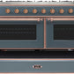 Ilve UM15FDNS3BGPLP Majestic Ii 60 Inch Dual Fuel Liquid Propane Freestanding Range In Blue Grey With Copper Trim