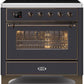 Ilve UMI09NS3MGB Majestic Ii 36 Inch Electric Freestanding Range In Matte Graphite With Bronze Trim