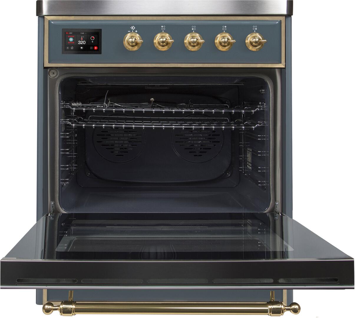 Ilve UMI30NE3BGG Majestic Ii 30 Inch Electric Freestanding Range In Blue Grey With Brass Trim