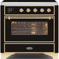 Ilve UMI09NS3BKG Majestic Ii 36 Inch Electric Freestanding Range In Glossy Black With Brass Trim