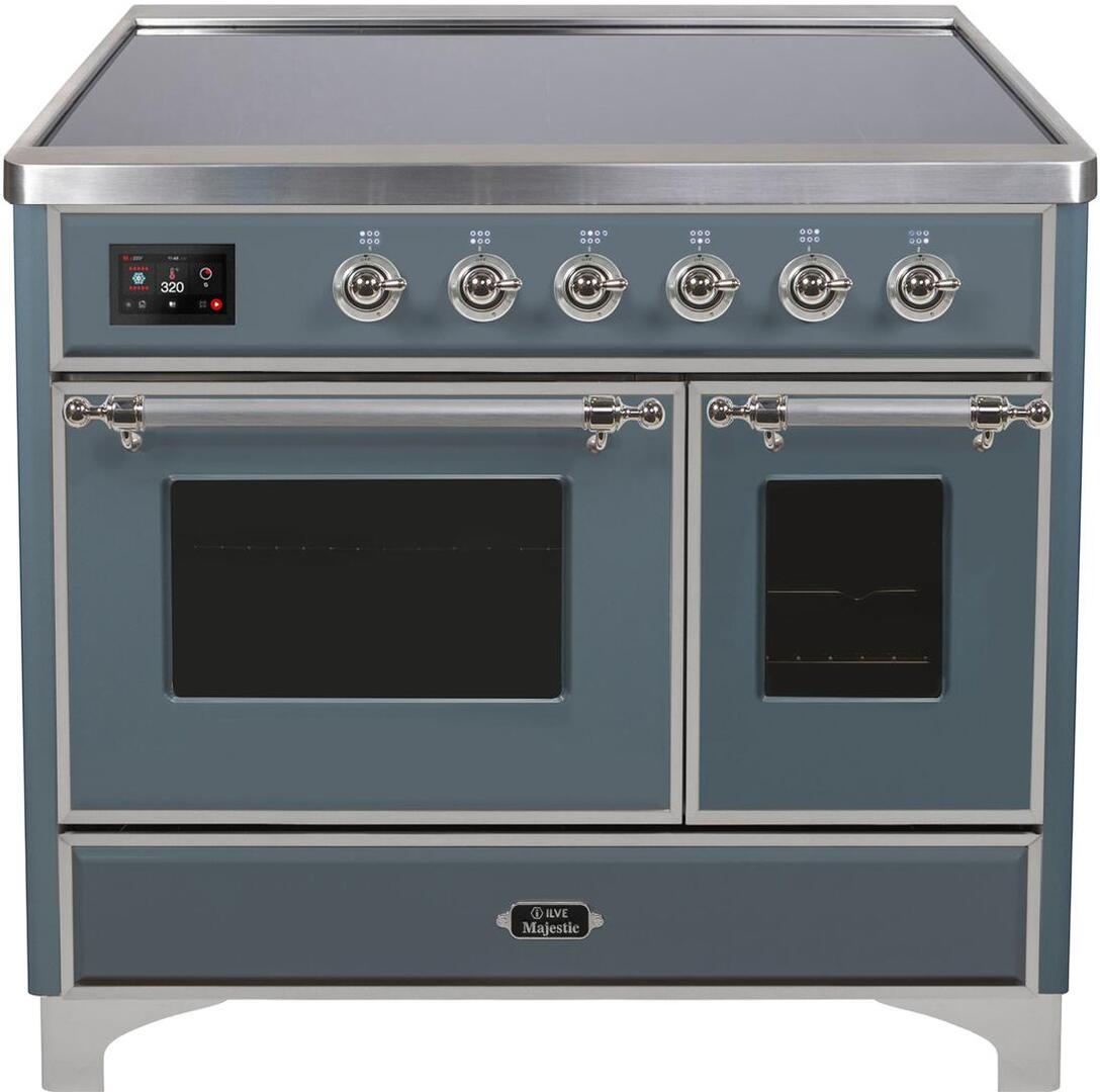 Ilve UMDI10NS3BGC Majestic Ii 40 Inch Electric Freestanding Range In Blue Grey With Chrome Trim