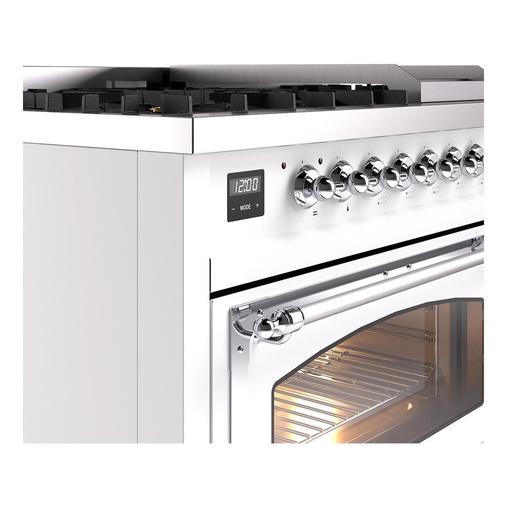 Ilve UN48FNMPRACLP Ilve Un48Fnmpraclp Nostalgie Ii Noblesse 48" Dual Fuel Range (8 Sealed Burners + Griddle, Liquid Propane, Triple Glass Door, Ral, Chrome)