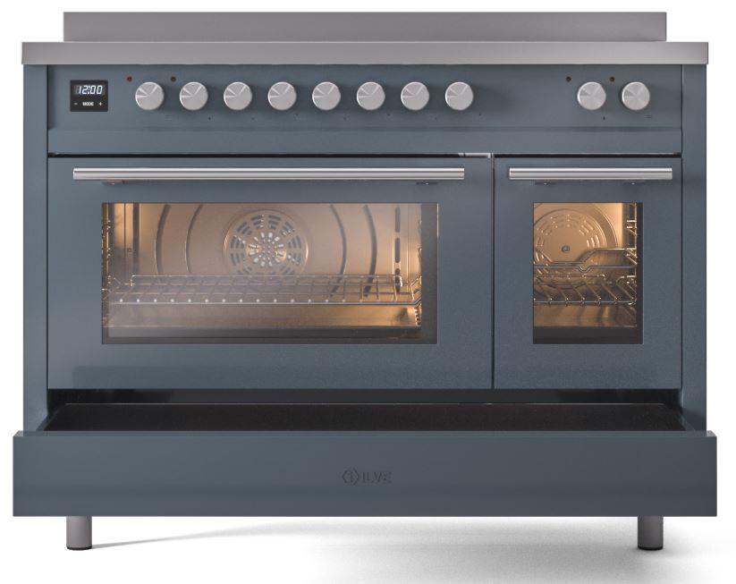 Ilve UPI486WMPBG Professional Plus Ii 48 Inch Electric Freestanding Range In Blue Grey With Trim