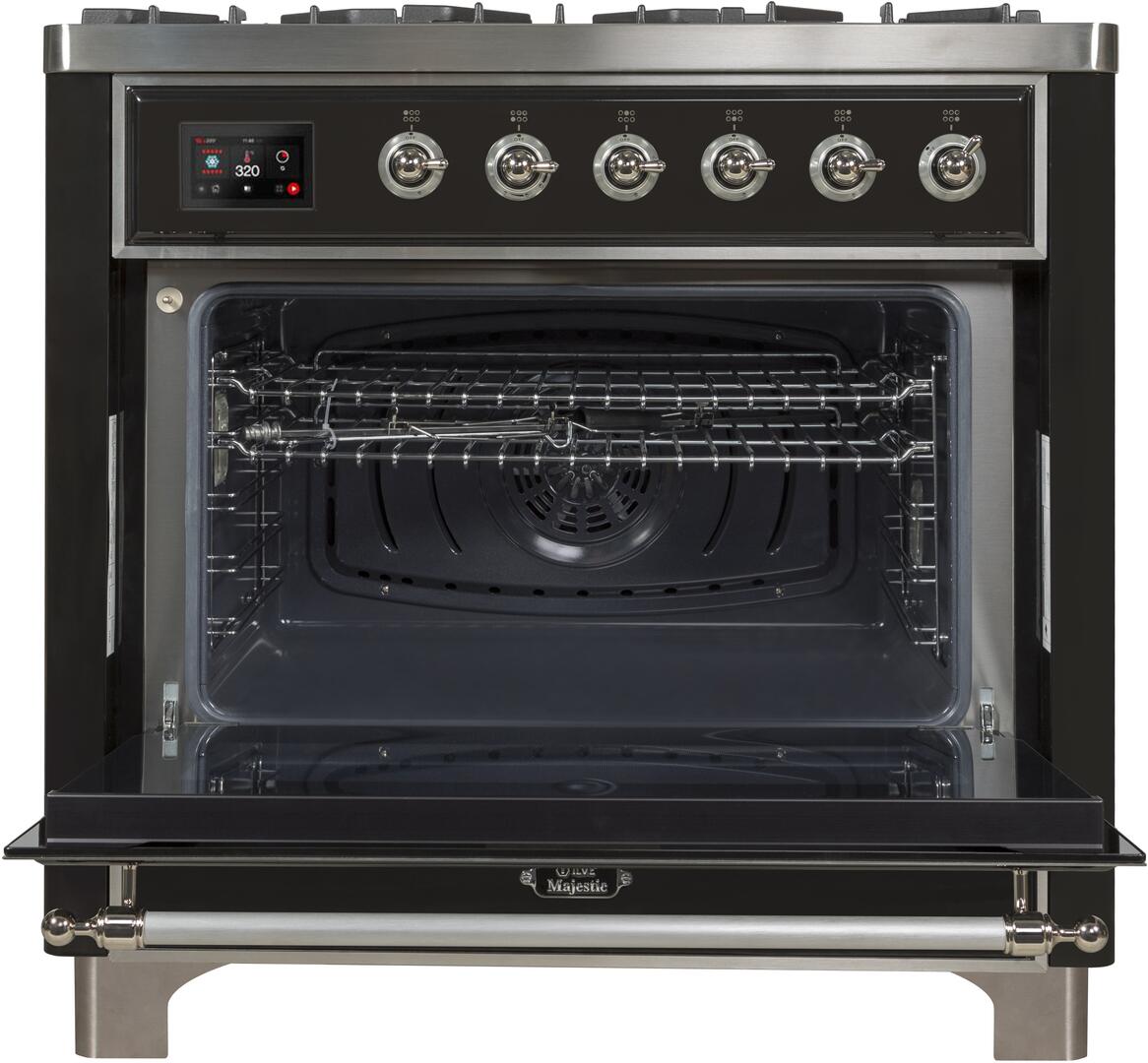 Ilve UM09FDNS3MGCLP Majestic Ii 36 Inch Dual Fuel Liquid Propane Freestanding Range In Matte Graphite With Chrome Trim