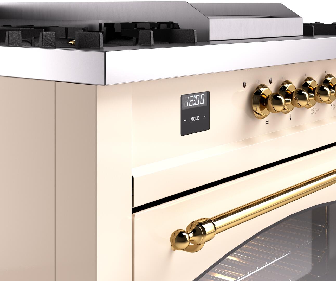 Ilve UP60FSNMPAWG Nostalgie Ii 60 Inch Dual Fuel Natural Gas Freestanding Range In Antique White With Brass Trim