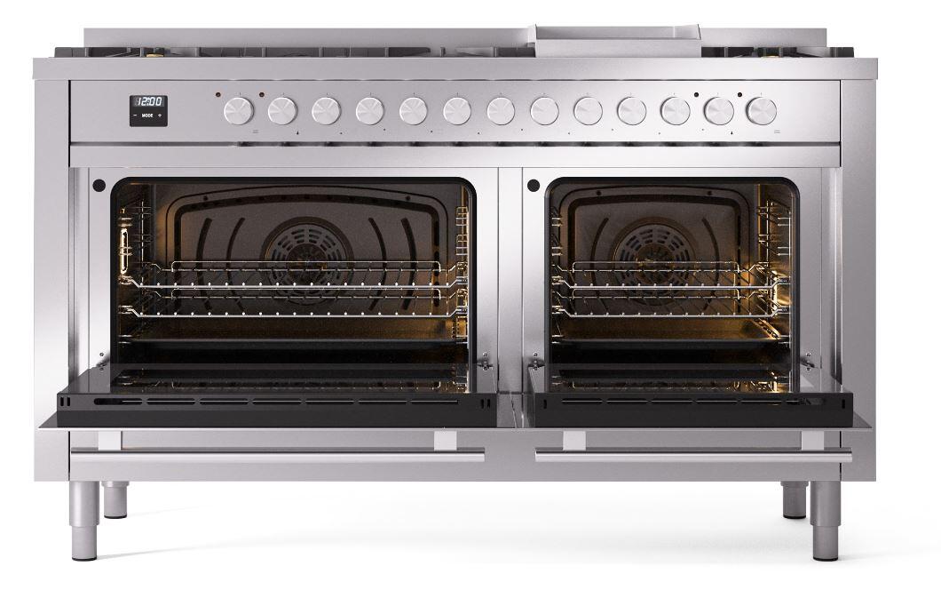 Ilve UP60FWMPSS Professional Plus Ii 60 Inch Dual Fuel Natural Gas Freestanding Range In Stainless Steel With Trim