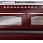 Ilve UP60FSNMPBUPLP Nostalgie Ii 60 Inch Dual Fuel Liquid Propane Freestanding Range In Burgundy With Copper Trim