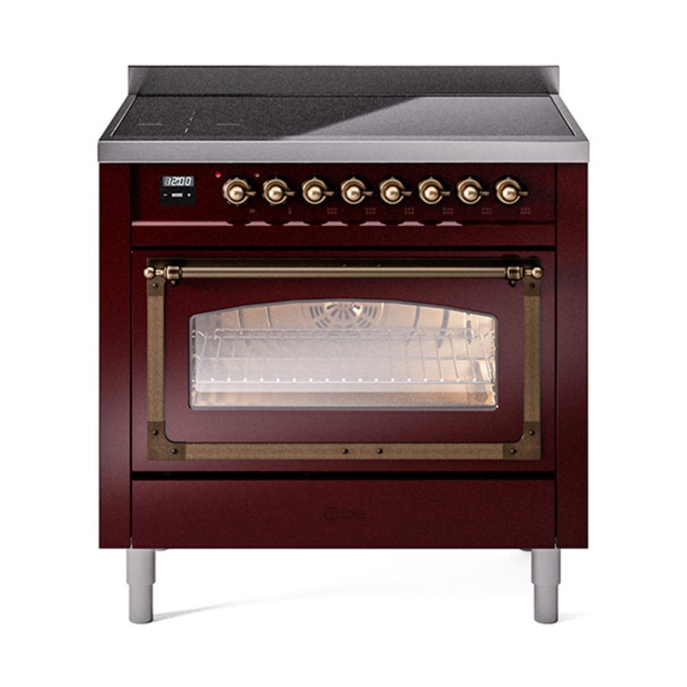 Ilve UNI366NMPBUB Ilve Uni366Nmpbub Nostalgie Ii Noblesse 36" Induction Range (Triple Glass Door, Burgundy, Burnished)