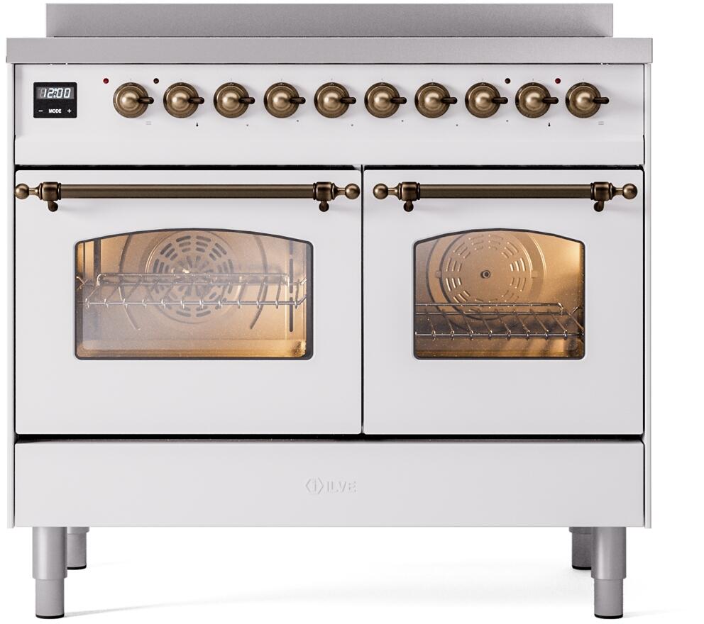 Ilve UPDI406NMPWHB Nostalgie Ii 40 Inch Electric Freestanding Range In White With Bronze Trim