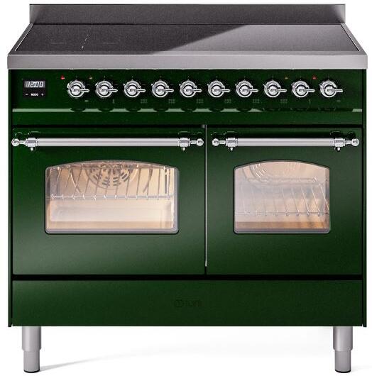 Ilve UPDI406NMPEGC Nostalgie Ii 40 Inch Electric Freestanding Range In Emerald Green With Chrome Trim