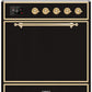 Ilve UMI30QNE3BKG Majestic Ii 30 Inch Electric Freestanding Range In Glossy Black With Brass Trim