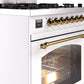 Ilve UP30NMPWHG Nostalgie Ii 30 Inch Dual Fuel Natural Gas Freestanding Range In White With Brass Trim