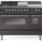 Ilve UP48FSNMPMGC Nostalgie Ii 48 Inch Dual Fuel Natural Gas Freestanding Range In Matte Graphite With Chrome Trim