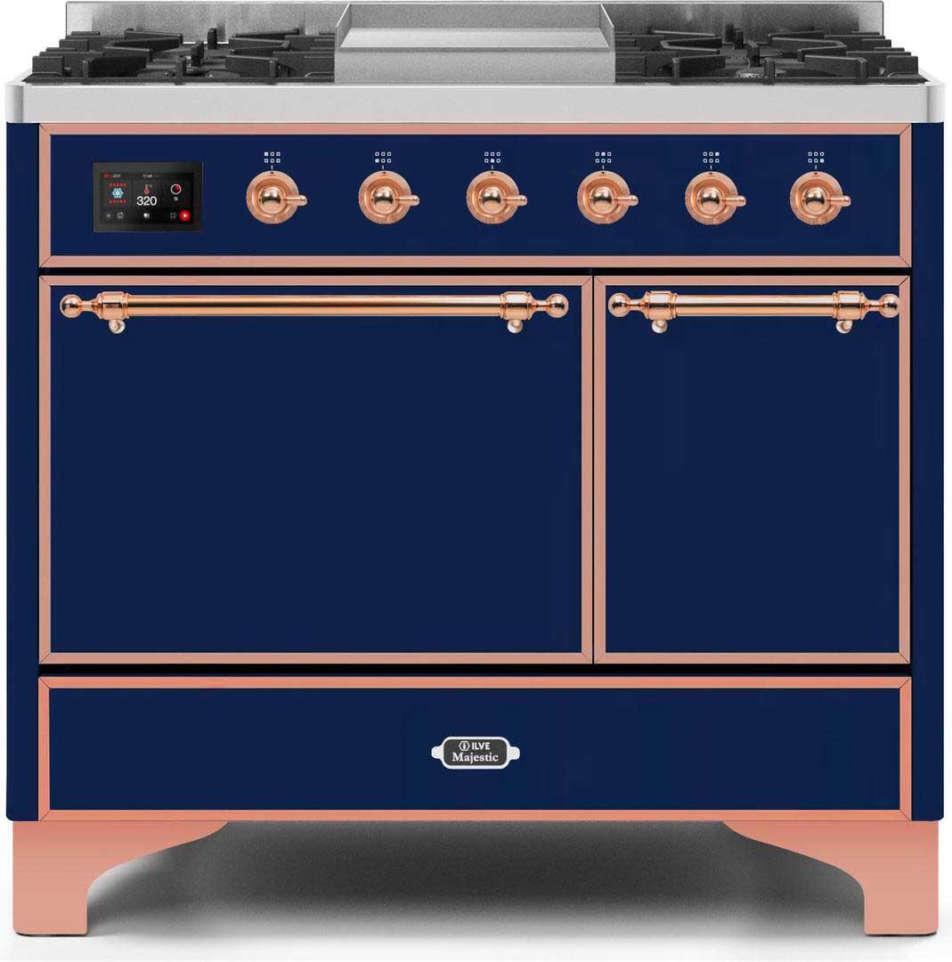 Ilve UMD10FDQNS3MBPLP Majestic Ii 40 Inch Dual Fuel Liquid Propane Freestanding Range In Blue With Copper Trim