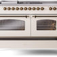 Ilve UP60FSNMPAWB Nostalgie Ii 60 Inch Dual Fuel Natural Gas Freestanding Range In Antique White With Bronze Trim