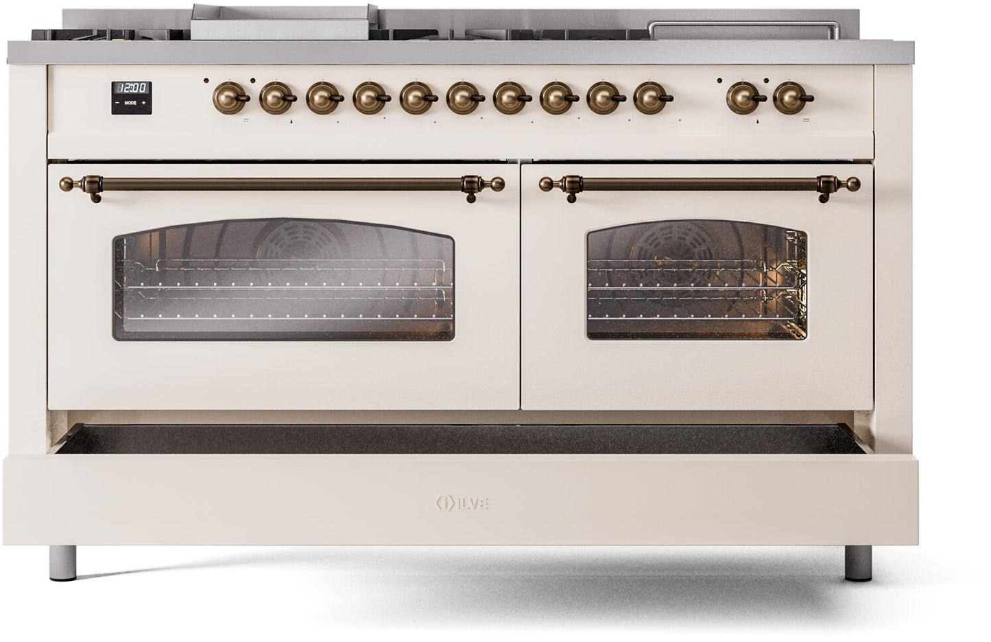 Ilve UP60FSNMPAWB Nostalgie Ii 60 Inch Dual Fuel Natural Gas Freestanding Range In Antique White With Bronze Trim