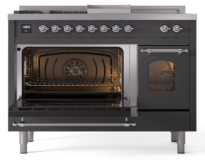 Ilve UP48FSNMPMGCLP Nostalgie Ii 48 Inch Dual Fuel Liquid Propane Freestanding Range In Matte Graphite With Chrome Trim