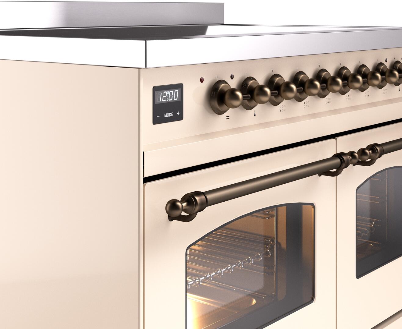 Ilve UPDI406NMPAWB Nostalgie Ii 40 Inch Electric Freestanding Range In Antique White With Bronze Trim