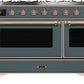 Ilve UM12FDNS3BGPLP Majestic Ii 48 Inch Dual Fuel Liquid Propane Freestanding Range In Blue Grey With Copper Trim