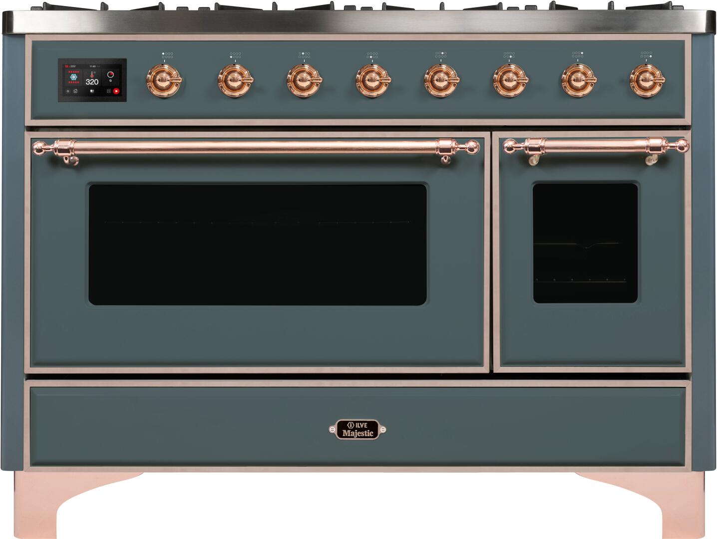 Ilve UM12FDNS3BGPLP Majestic Ii 48 Inch Dual Fuel Liquid Propane Freestanding Range In Blue Grey With Copper Trim