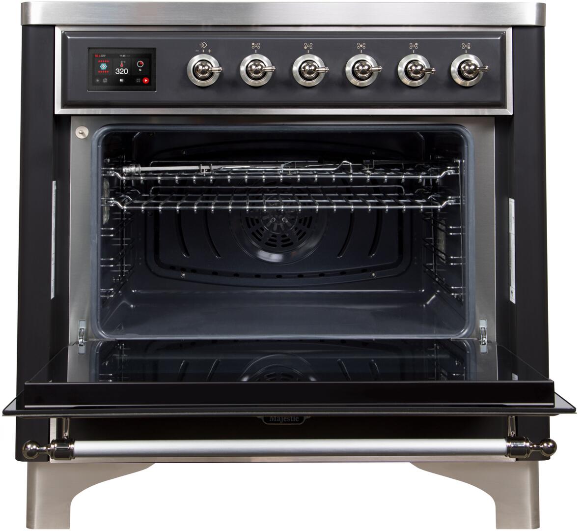 Ilve UMI09NS3MGC Majestic Ii 36 Inch Electric Freestanding Range In Matte Graphite With Chrome Trim