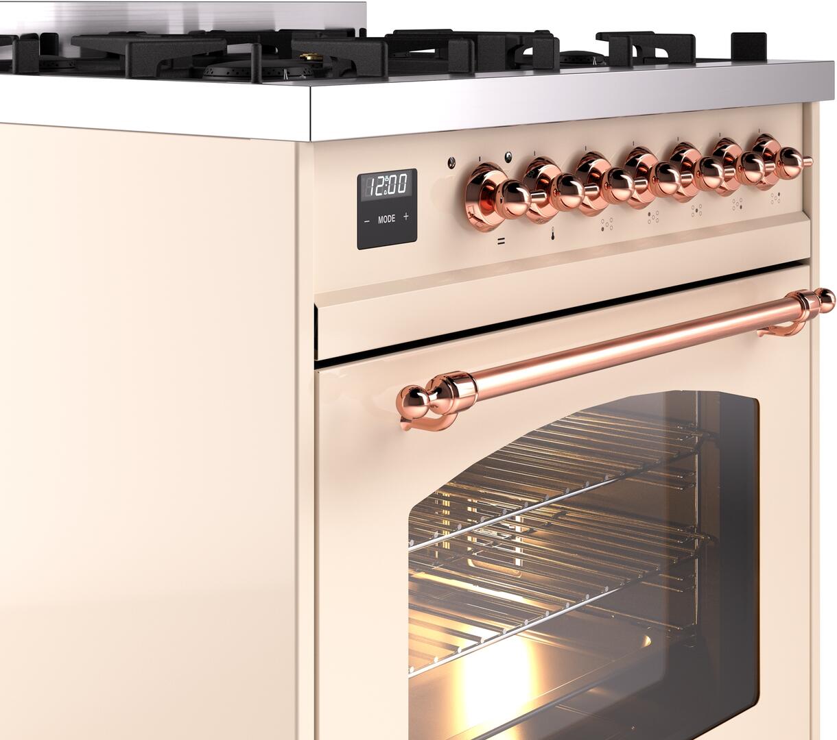 Ilve UP30NMPAWP Nostalgie Ii 30 Inch Dual Fuel Natural Gas Freestanding Range In Antique White With Copper Trim