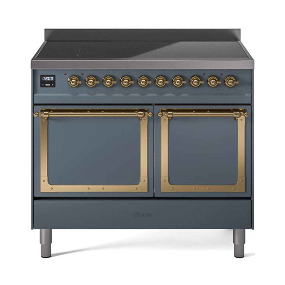 Ilve UNDI406QNMPBGG Ilve Undi406Qnmpbgg Nostalgie Ii Noblesse 40" Induction Range (Solid Door, Blue Grey, Brass)