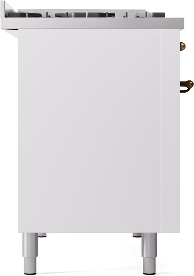 Ilve UP48FNMPWHB Nostalgie Ii 48 Inch Dual Fuel Natural Gas Freestanding Range In White With Bronze Trim