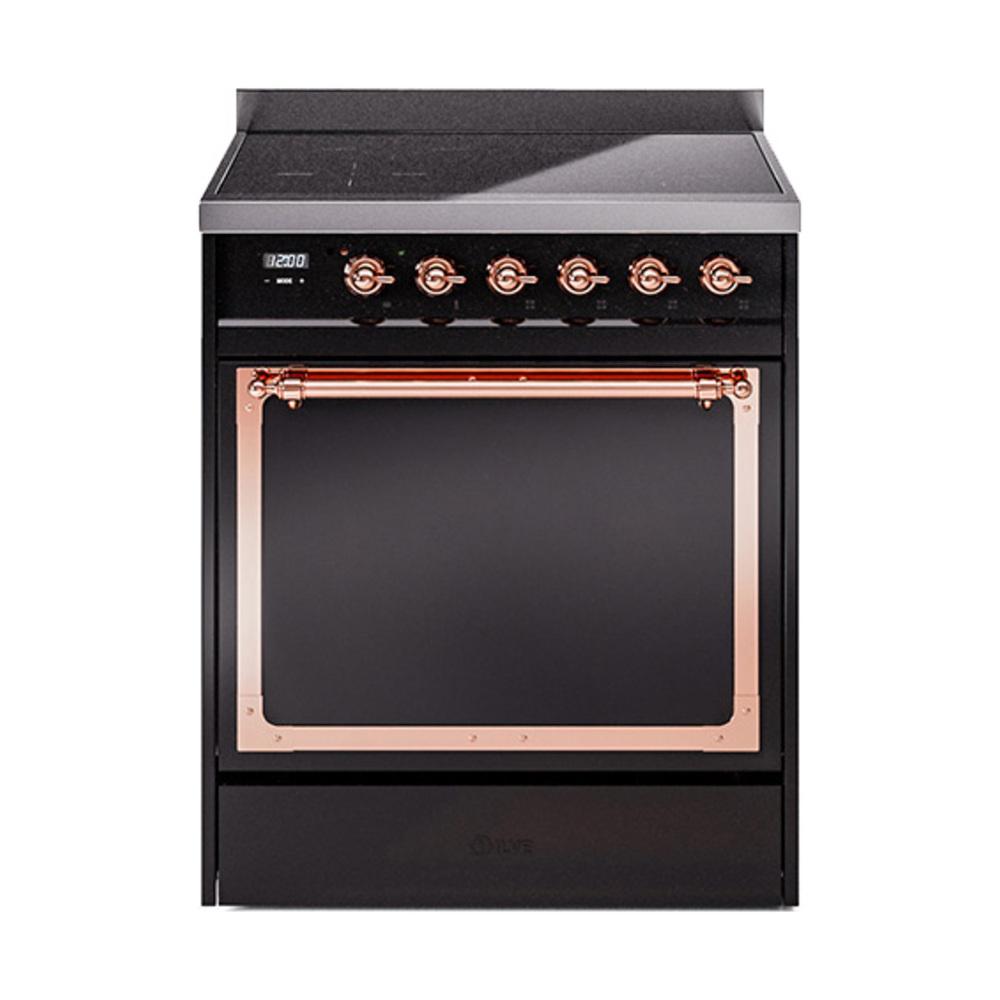 Ilve UNI304QNMPBKP Ilve Uni304Qnmpbkp Nostalgie Ii Noblesse 30" Induction Range (Solid Door, Glossy Black, Copper)