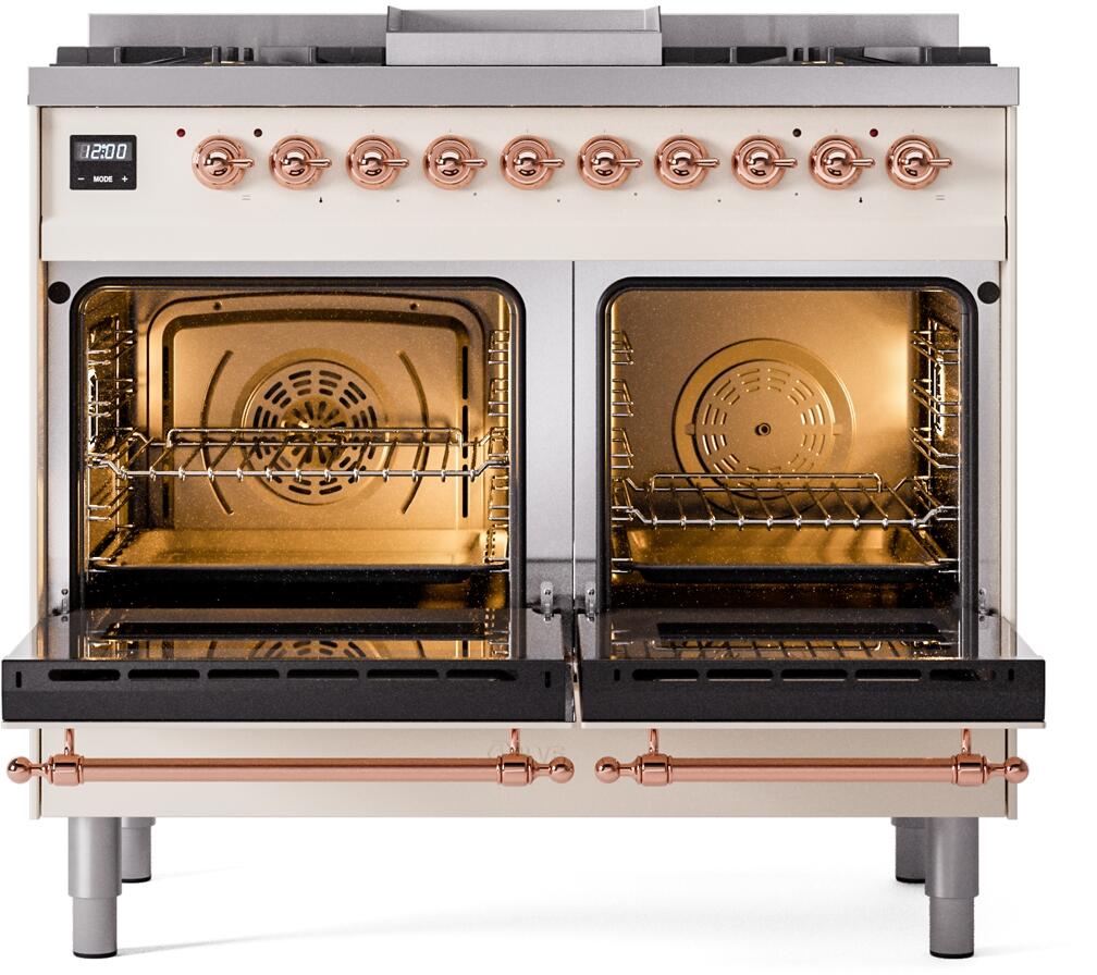 Ilve UPD40FNMPAWP Nostalgie Ii 40 Inch Dual Fuel Natural Gas Freestanding Range In Antique White With Copper Trim