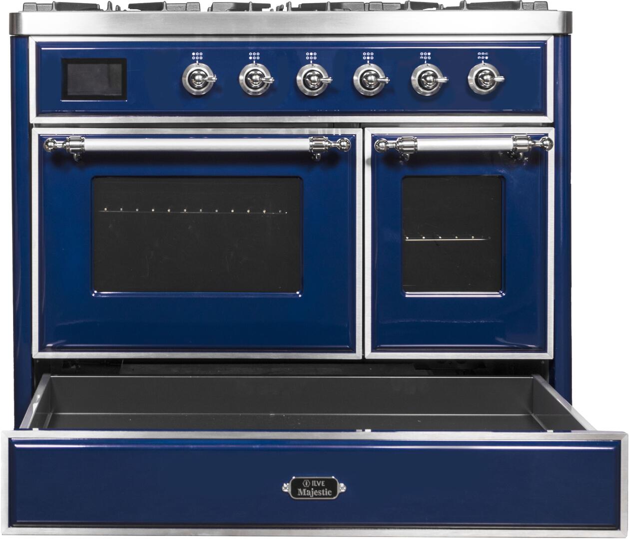 Ilve UMD10FDNS3MBC Majestic Ii 40 Inch Dual Fuel Natural Gas Freestanding Range In Blue With Chrome Trim