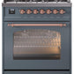 Ilve UP30NMPBGP Nostalgie Ii 30 Inch Dual Fuel Natural Gas Freestanding Range In Blue Grey With Copper Trim