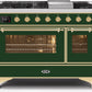 Ilve UM12FDNS3EGG Majestic Ii 48 Inch Dual Fuel Natural Gas Freestanding Range In Emerald Green With Brass Trim