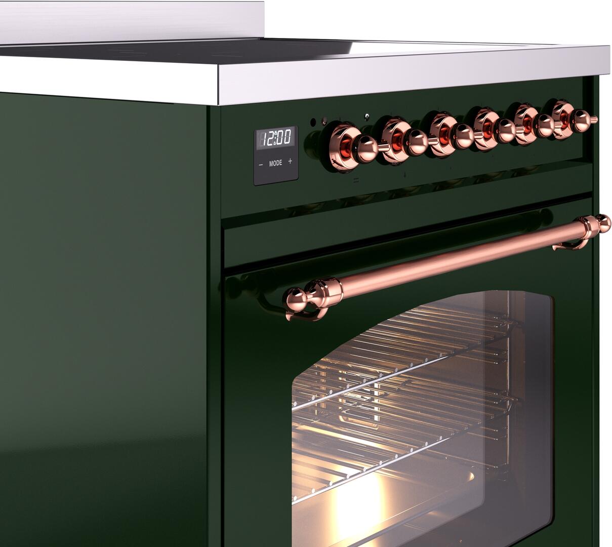 Ilve UPI304NMPEGP Nostalgie Ii 30 Inch Electric Freestanding Range In Emerald Green With Copper Trim