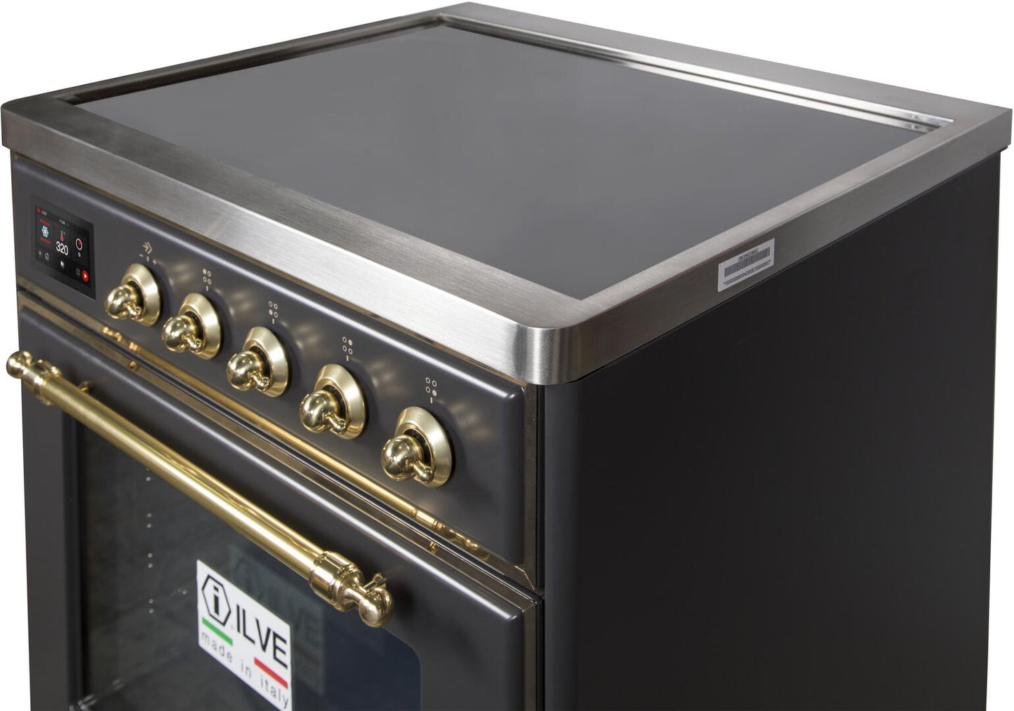 Ilve UMI30NE3MGG Majestic Ii 30 Inch Electric Freestanding Range In Matte Graphite With Brass Trim