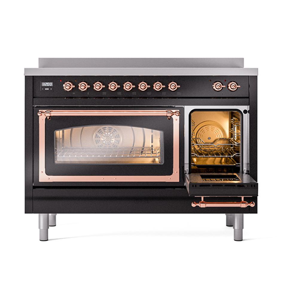 Ilve UNI486NMPBKP Ilve Uni486Nmpbkp Nostalgie Ii Noblesse 48" Induction Range (Triple Glass Door, Glossy Black, Copper)