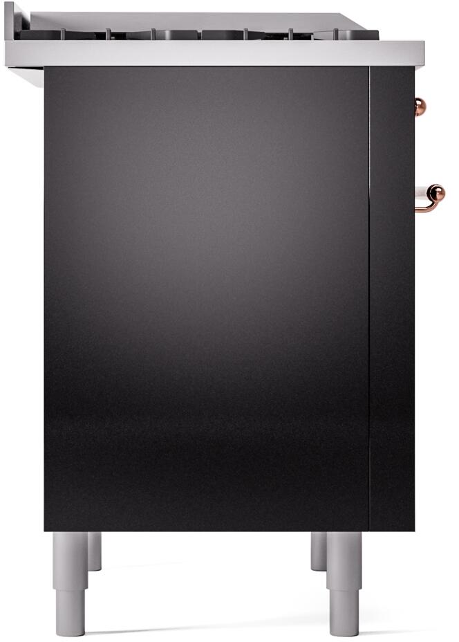 Ilve UP36FNMPBKP Nostalgie Ii 36 Inch Dual Fuel Natural Gas Freestanding Range In Glossy Black With Copper Trim