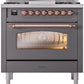 Ilve UP36FNMPMGP Nostalgie Ii 36 Inch Dual Fuel Natural Gas Freestanding Range In Matte Graphite With Copper Trim