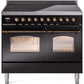 Ilve UPDI406NMPBKB Nostalgie Ii 40 Inch Electric Freestanding Range In Glossy Black With Bronze Trim