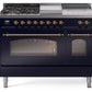 Ilve UP48FSNMPMBGLP Nostalgie Ii 48 Inch Dual Fuel Liquid Propane Freestanding Range In Blue With Brass Trim