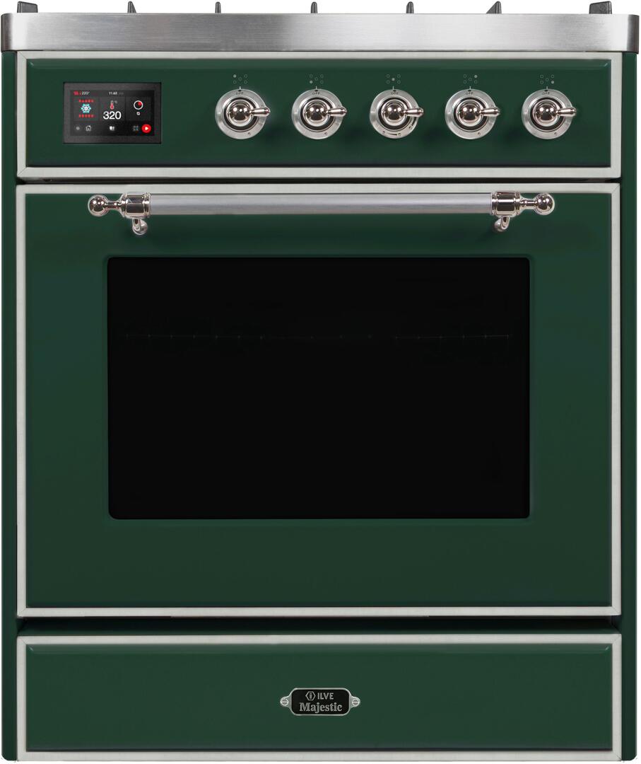 Ilve UM30DNE3EGCLP Majestic Ii 30 Inch Dual Fuel Liquid Propane Freestanding Range In Emerald Green With Chrome Trim