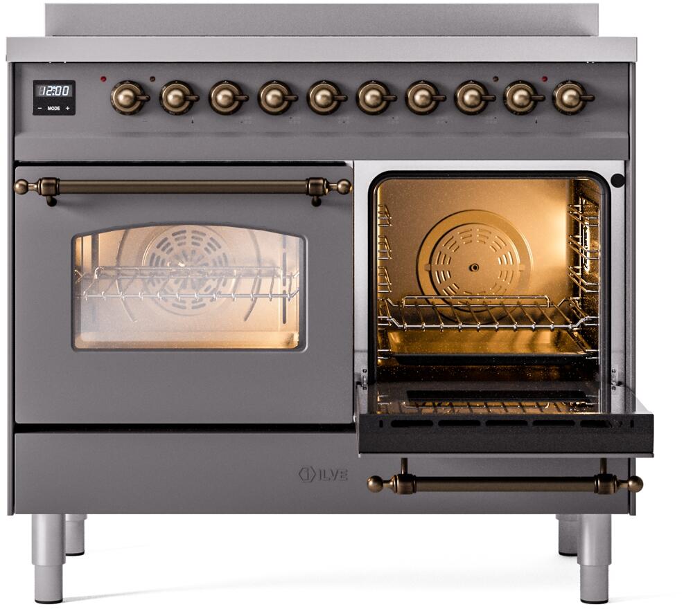 Ilve UPDI406NMPMGB Nostalgie Ii 40 Inch Electric Freestanding Range In Matte Graphite With Bronze Trim