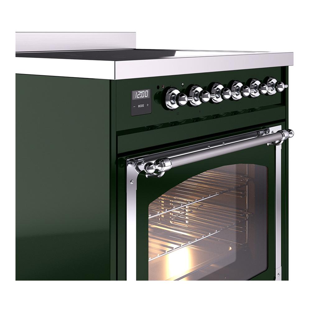 Ilve UNI304NMPEGC Ilve Uni304Nmpegc Nostalgie Ii Noblesse 30" Induction Range (Triple Glass Door, Emerald Green, Chrome)