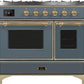 Ilve UMD10FDNS3BGG Majestic Ii 40 Inch Dual Fuel Natural Gas Freestanding Range In Blue Grey With Brass Trim