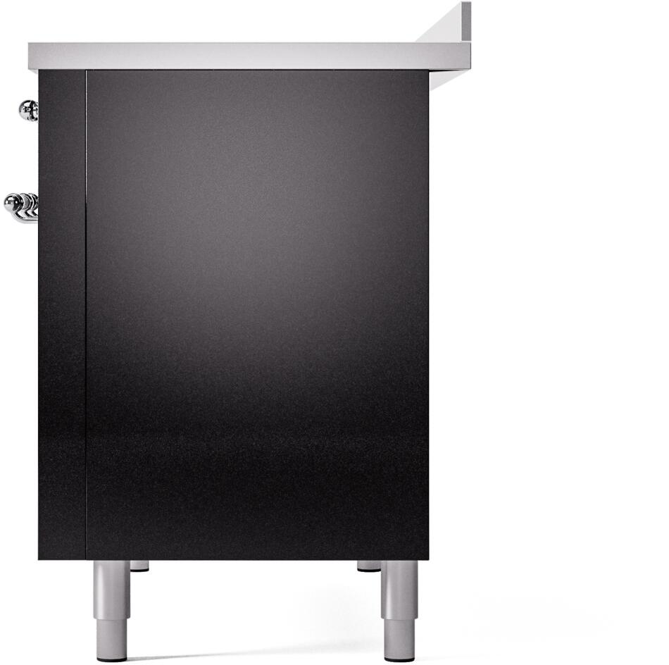 Ilve UPI486NMPBKC Nostalgie Ii 48 Inch Electric Freestanding Range In Glossy Black With Chrome Trim