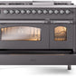 Ilve UP48FNMPMGC Nostalgie Ii 48 Inch Dual Fuel Natural Gas Freestanding Range In Matte Graphite With Chrome Trim