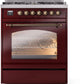 Ilve UP30NMPBUBLP Nostalgie Ii 30 Inch Dual Fuel Liquid Propane Freestanding Range In Burgundy With Bronze Trim