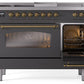 Ilve UP48FSNMPMGG Nostalgie Ii 48 Inch Dual Fuel Natural Gas Freestanding Range In Matte Graphite With Brass Trim